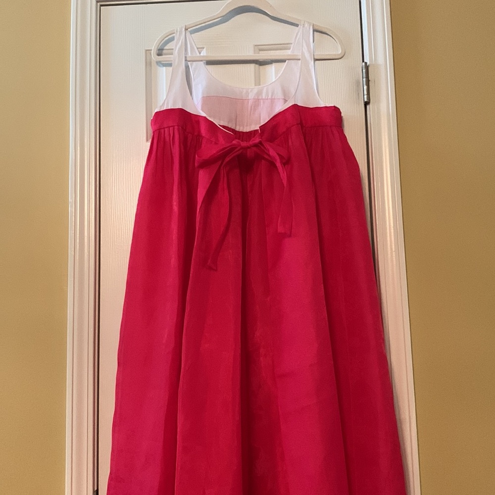 Pink Unique Piece Dress Open BackTie Patterned Trim Hem. Be Creative. Size L